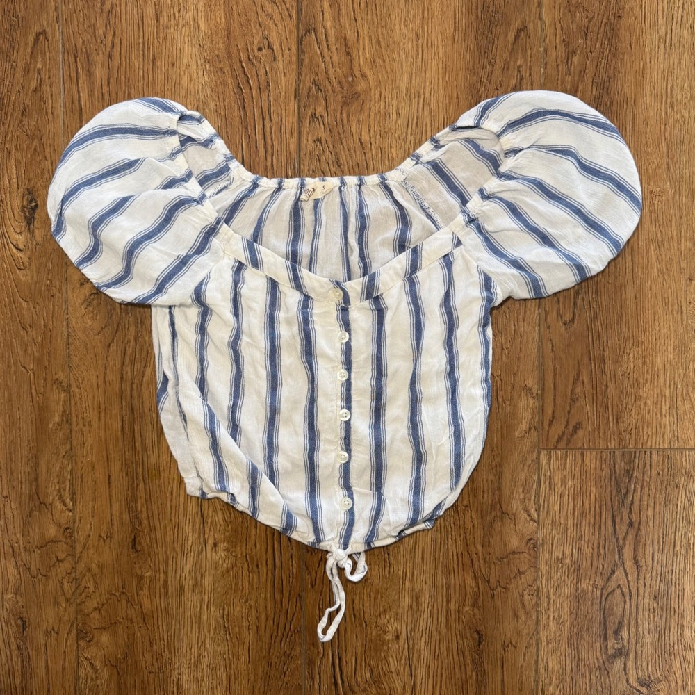 Y2K Hollister Babydoll Top Women's Small Blue White Stripes Button Front Cottage